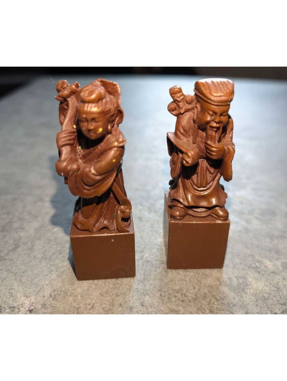 Vintage 1970s Lot 2 Miniature Asian Carved Resin Folk Art Wiseman Figures 3"